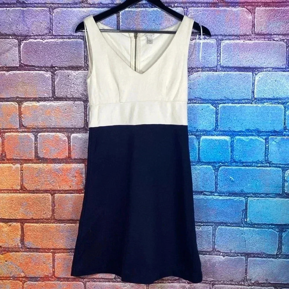 J. Crew Dress Midi Two-Tone Women’s Size 00 White Navy Blue Sleeveless - Picture 1 of 8